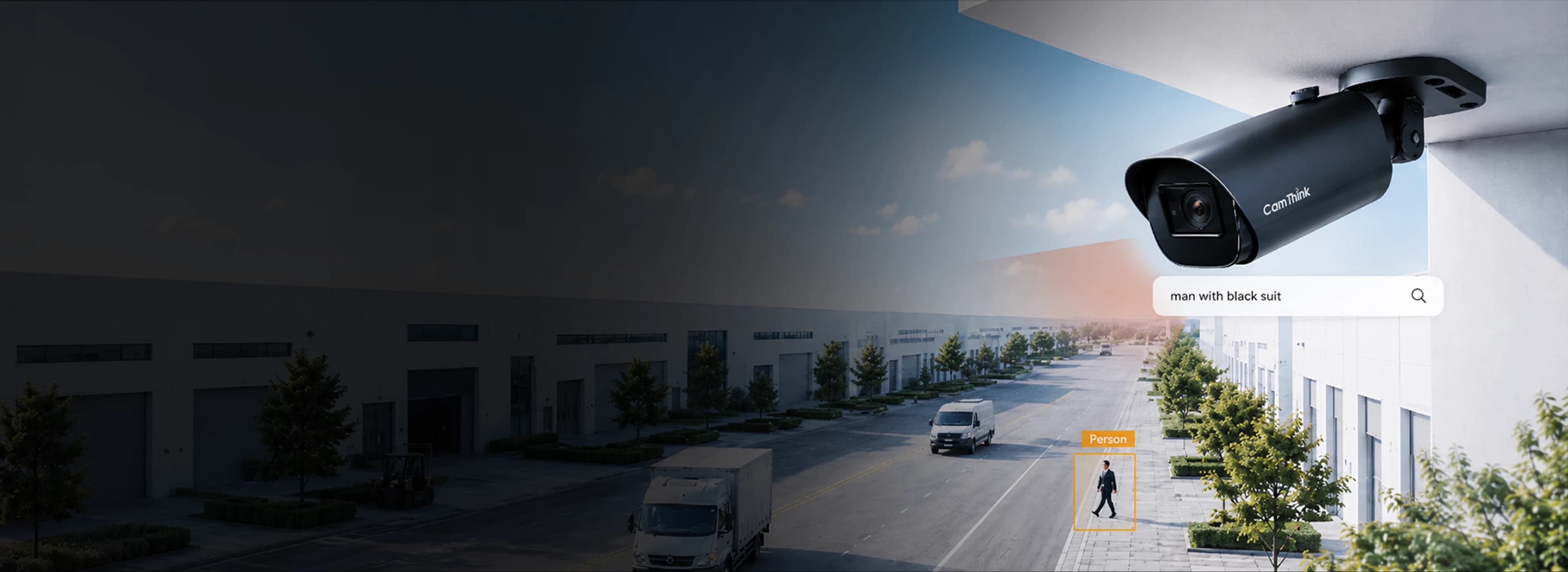 NeoEyes NE503 edge AI camera detecting vehicles, workers, and perimeter events at an industrial facility