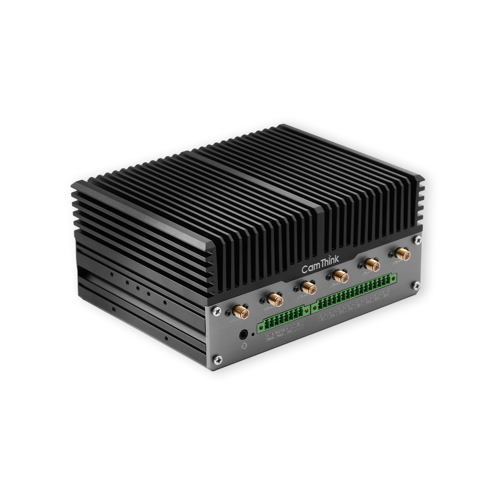edge-ai-system Angled front-left view of NG4500 showcasing fanless metal housing and connectivity