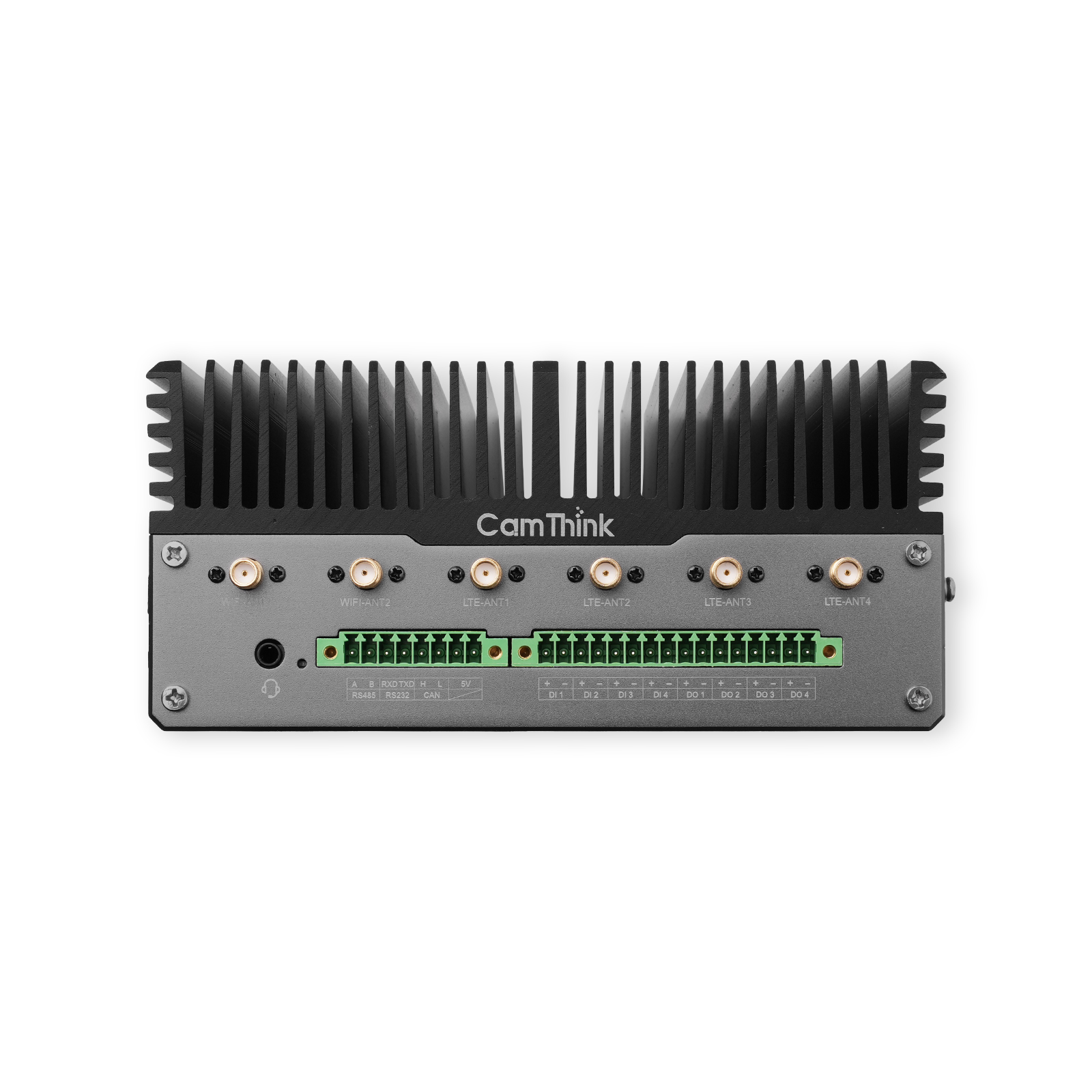 edge-system-jetson-orin Rear view of NG4500 AI Box with terminal block connectors for DI/DO, RS485, CAN and labeled interfaces