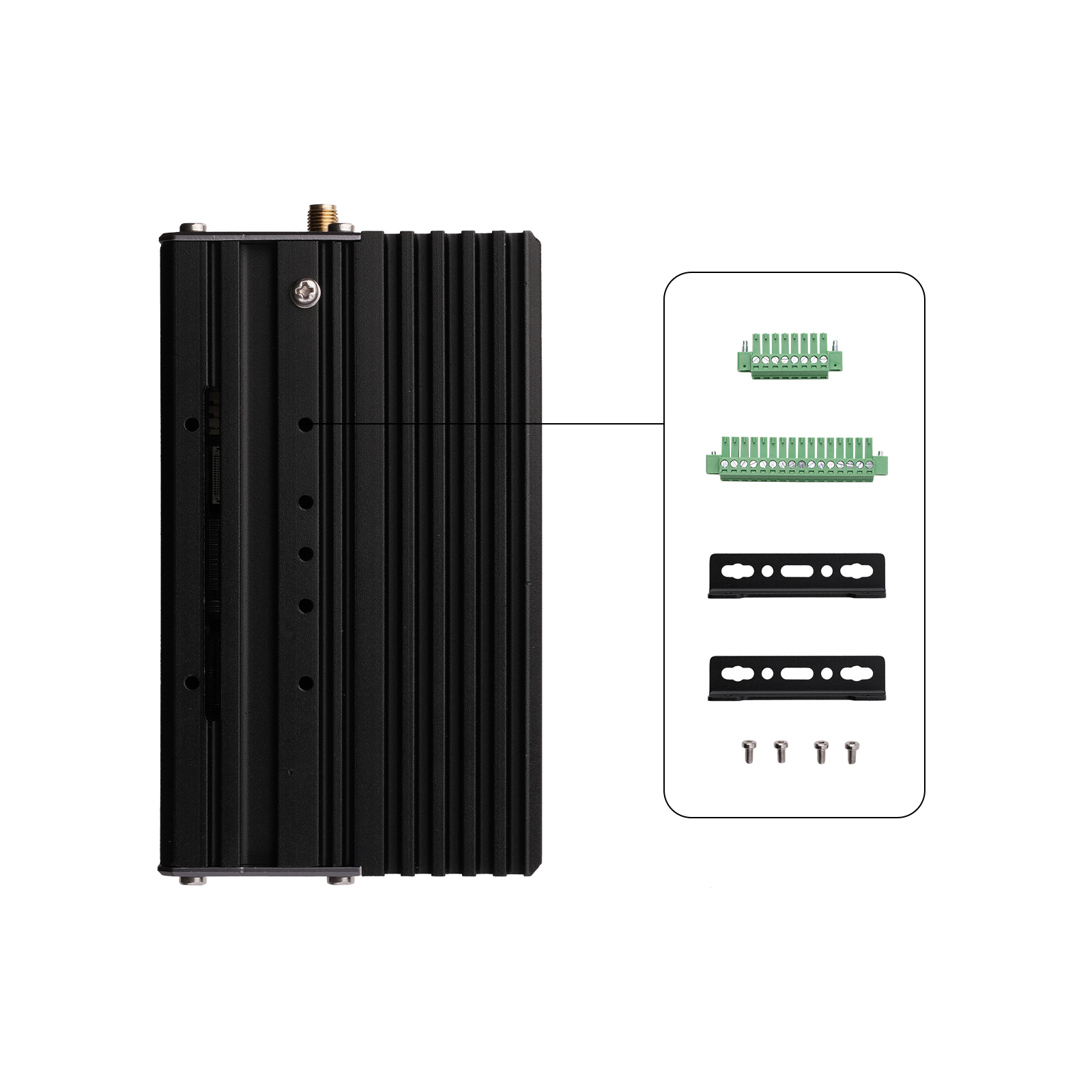 jetson-jetpack-ai-system Rear view of NG4500 AI Box with terminal block connectors for DI/DO, RS485, CAN and labeled interfaces