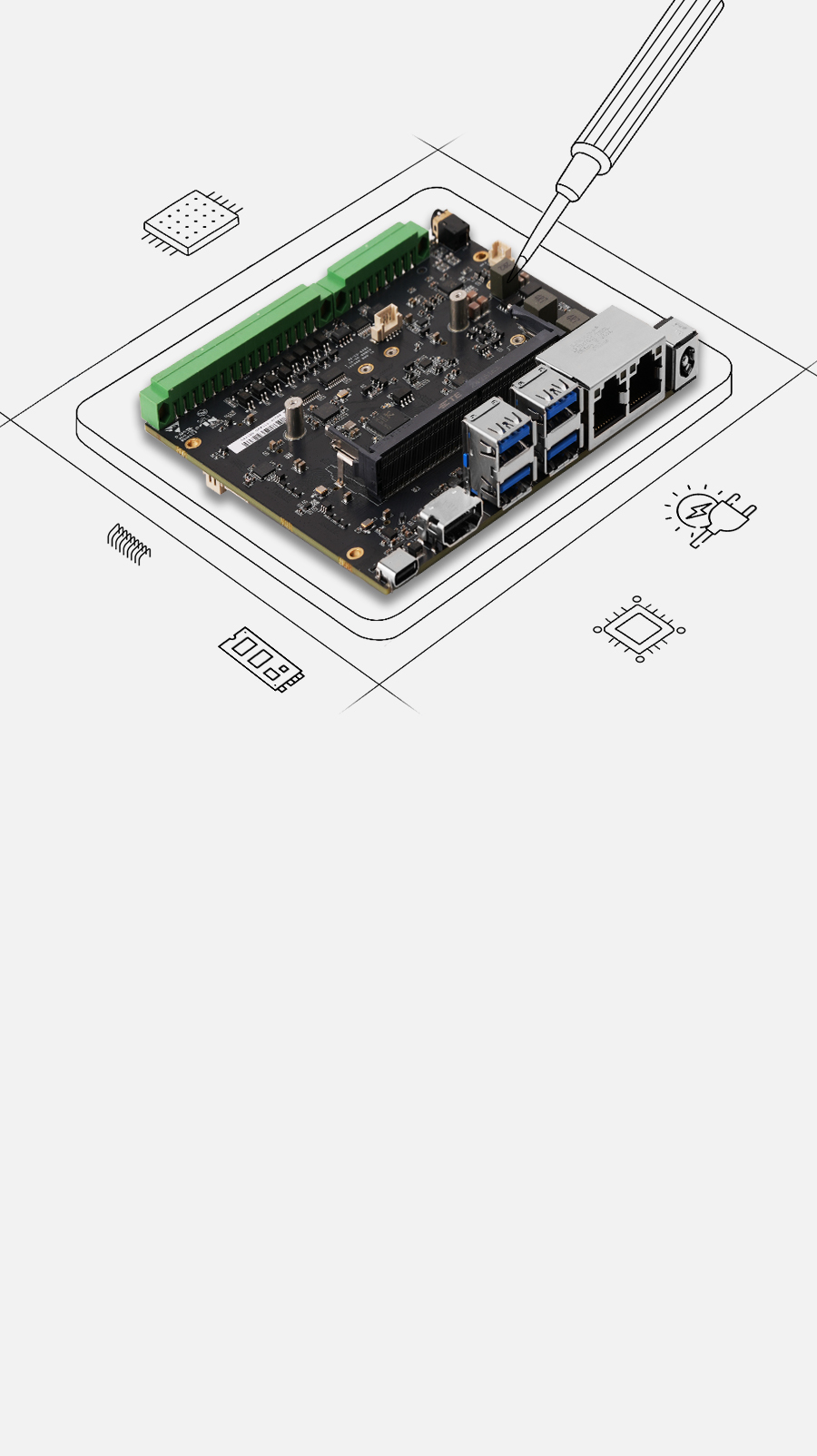 NG4500 Edge AI Box with dual Gigabit LAN, USB 3.1, RS485, CAN, and SMA antenna interfaces