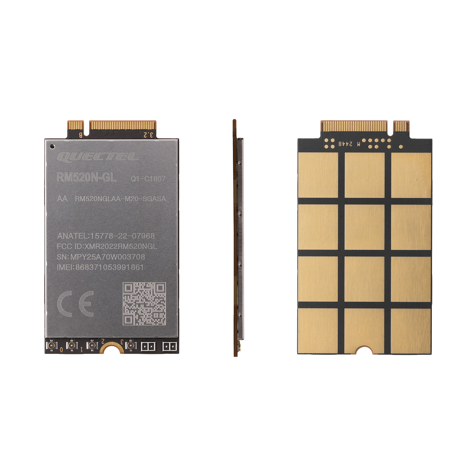 rm520n-5g-module-top-view Full front, back, and side view of 5G M.2 module
