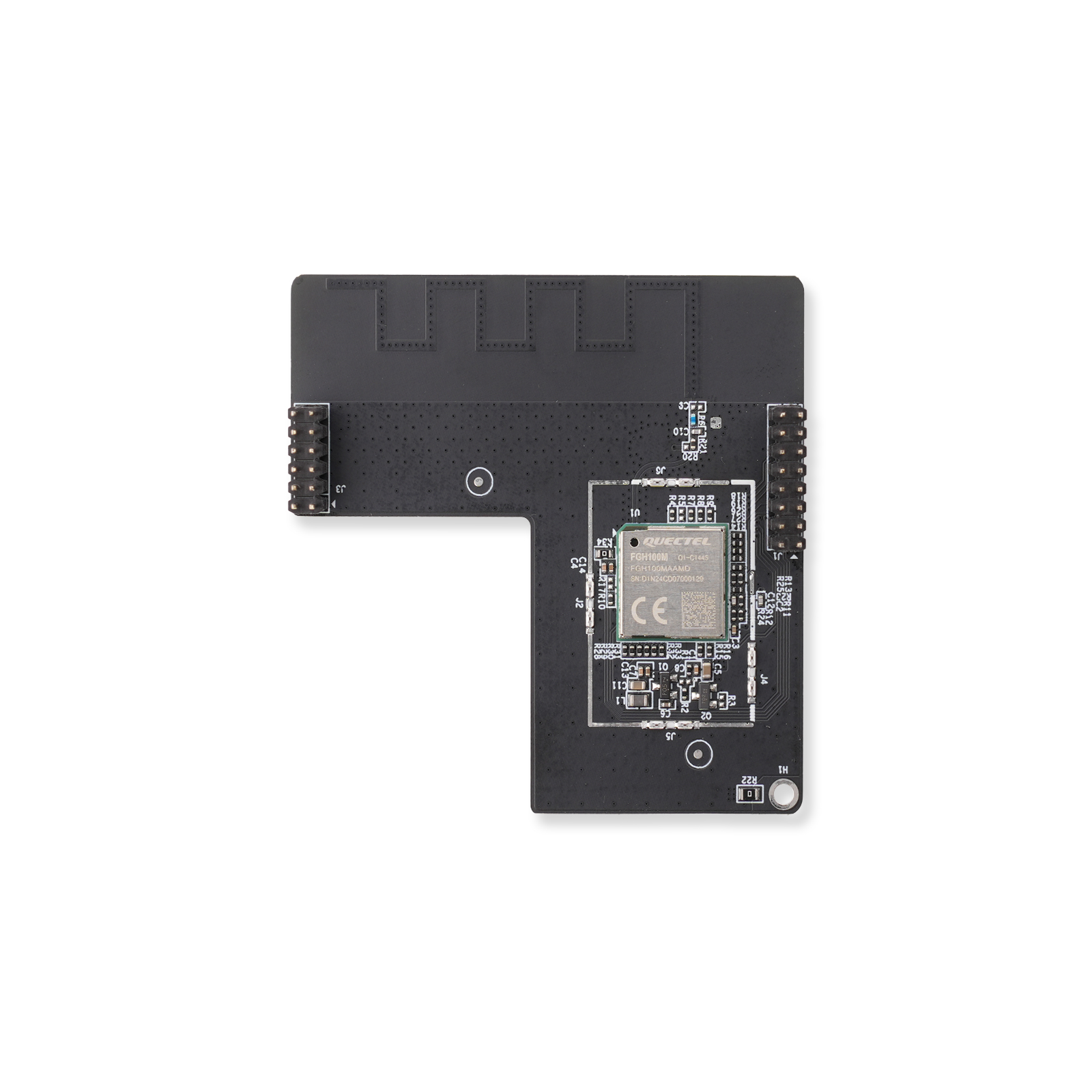 L-shaped expansion board for CamThink NE101 AI camera, supports Wi-Fi HaLow, Front View