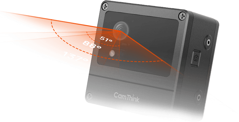 Pick Your Field of View feature for CamThink, showing MIPI-CSI and USB connectivity, with selectable 51° / 88° / 137° FOV