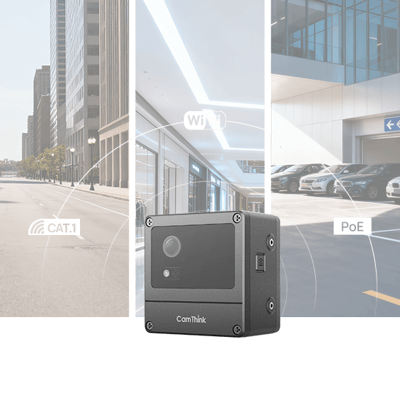 Connect & Install feature for CamThink, showing Cat.1, PoE, Wi-Fi 6, and secure MQTT/HTTPS with TLS