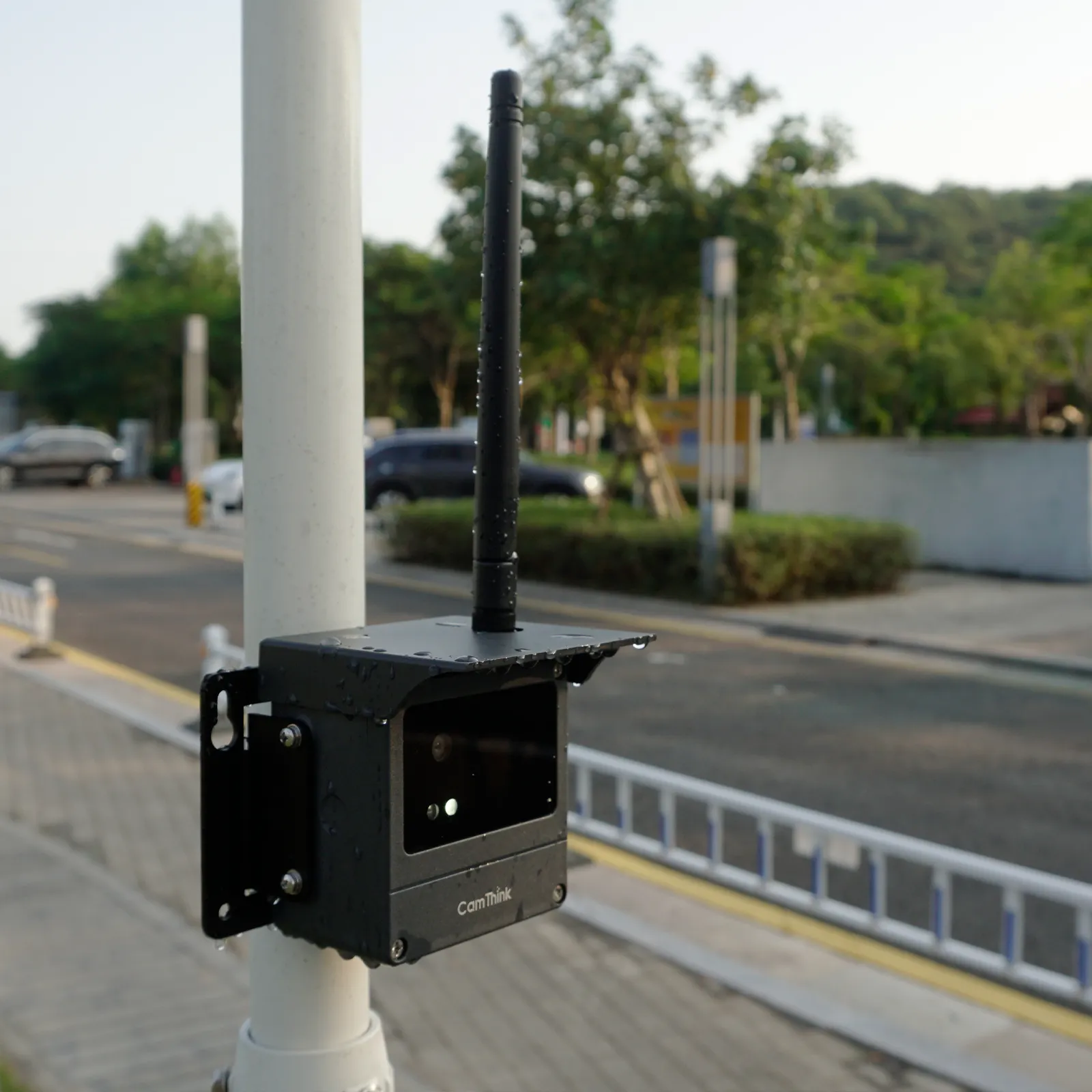 neoeyes-ne101-halow-antenna-weather-shield-roadside-installation NeoEyes NE101 ESP32-S3 Sensing Camera with Weather Shield & Antenna