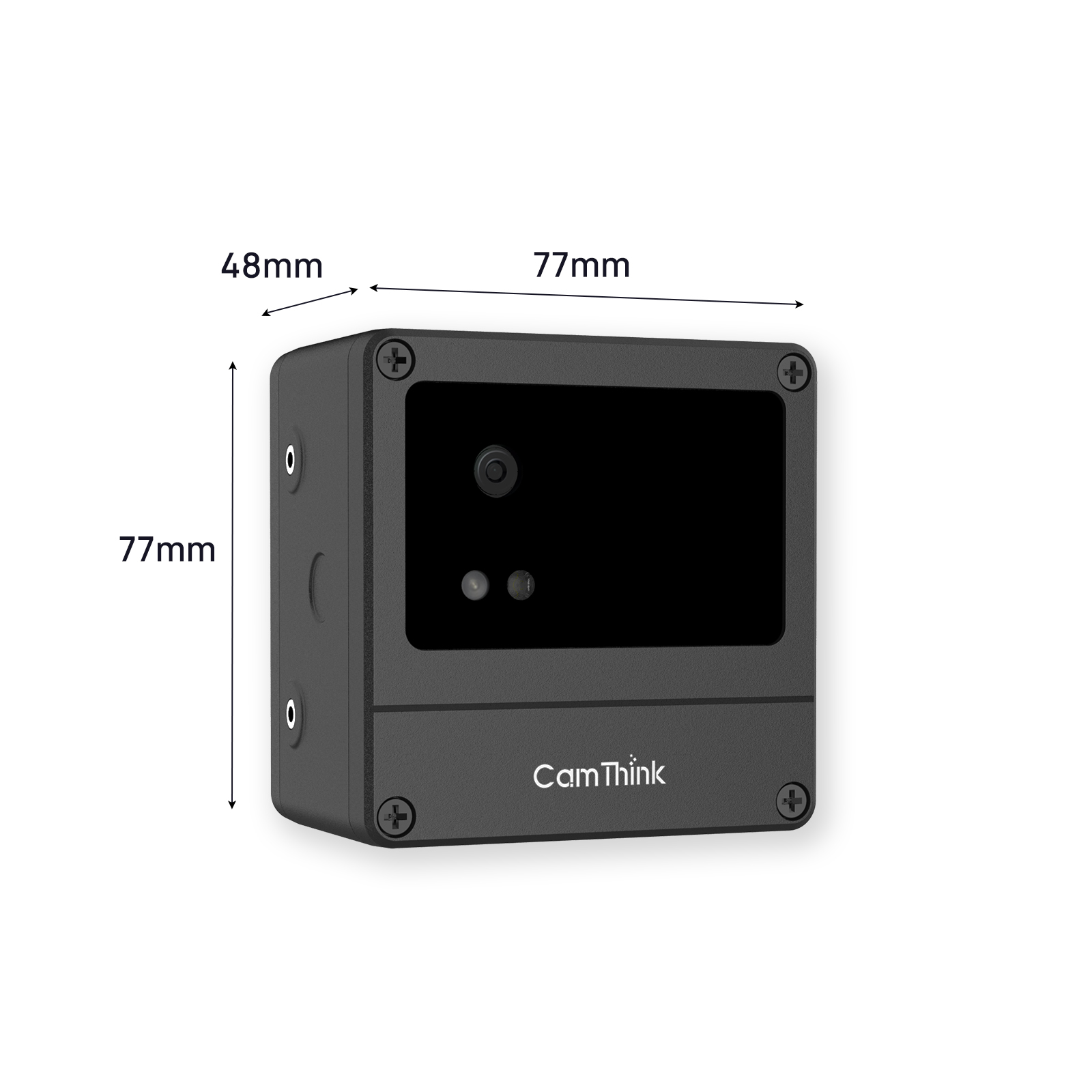 camthink-ne101-camera-dimensions CamThink NE101 camera dimensions shown as 77mm x 77mm x 48mm for installation reference