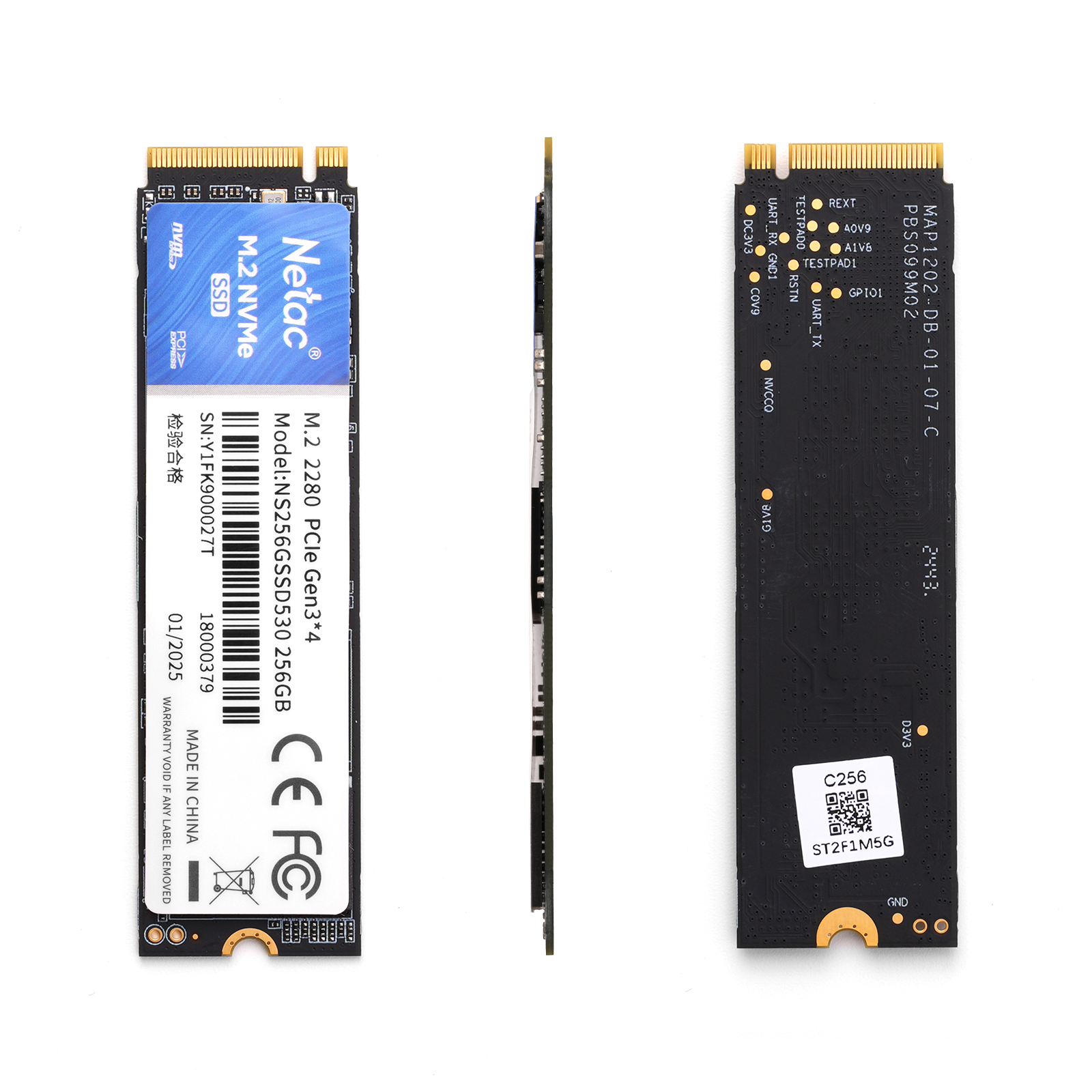 M.2 NVMe SSD solid state drive front and back view for industrial computing