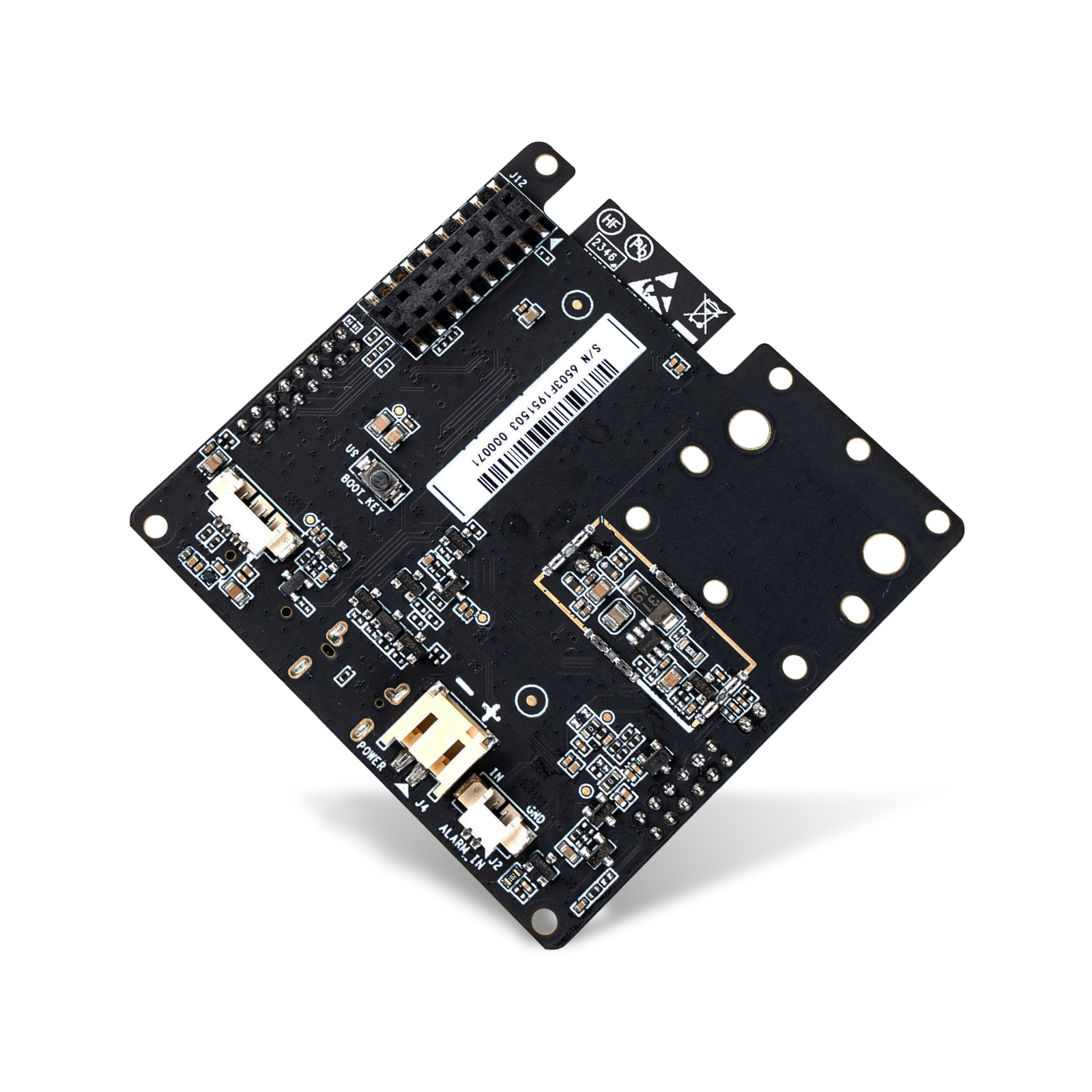 vision-ai-camera-dev-board-with-rich-io Angled top view of NE101 ESP32-S3 development board with exposed I/O components