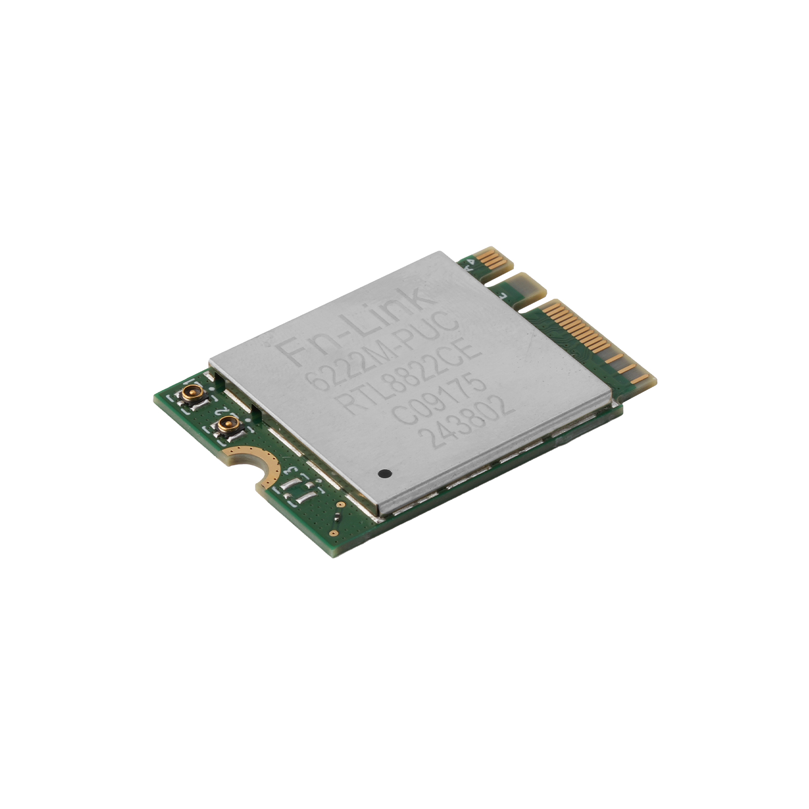 Angled view of Wi-Fi module with compact green PCB